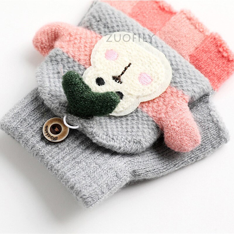 Guanti senza dita per bambini simpatico cartone animato inverno caldo bambini guanti lavorati a maglia morbidi ragazza ragazzo conchiglia guanto mezzo dito guanto bambino