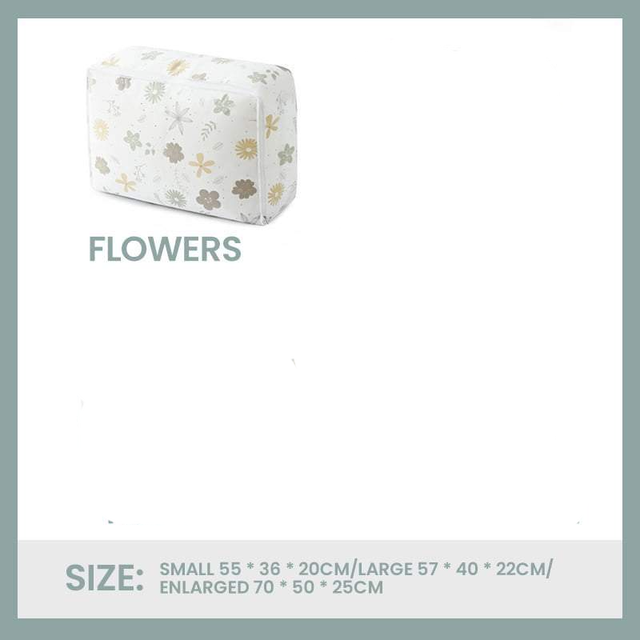 Clothes Storage Bag Large Capacity Quilt Organizer Comforter Blanket Bedding Clear Foldable Zipper Box container Bedroom Closet: Flowers / S 55x36x20cm