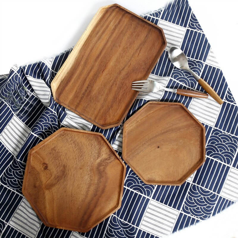 Octagon Shape Wood Pan Plate Fruit Dishes Saucer Tea Tray Dessert Dinner Bread Wood Plate