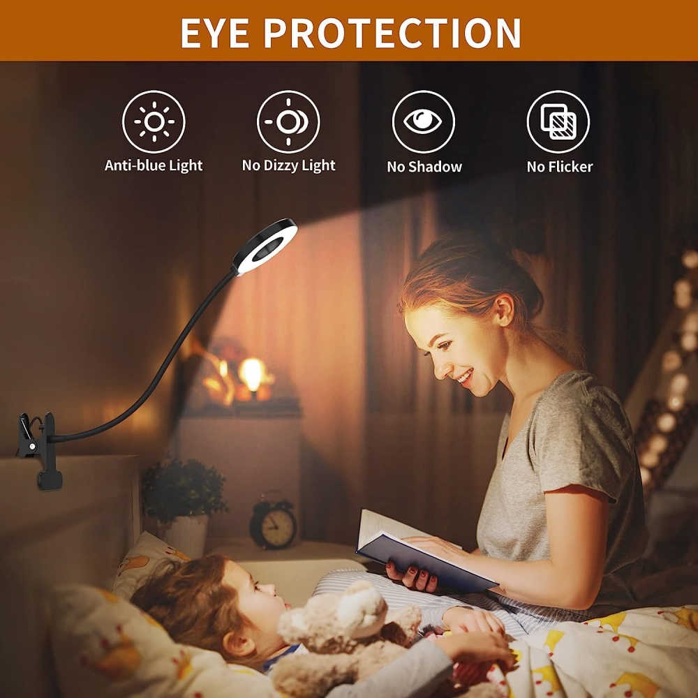 LED-leeslamp met klem 3 kleuren en 10 helderheid Bureaulamp Flexibele zwanenhals Boeklamp Kinderen lezen Nachtlampje Boeklicht