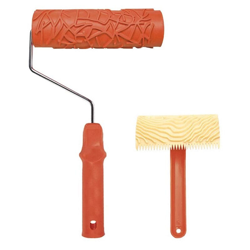 2 Stuks 7Inch Hout Patroon Roller 4Inch Graining Schilderen Tool Met Handvat Reliëf Crack Art Rubber Textuur Roller