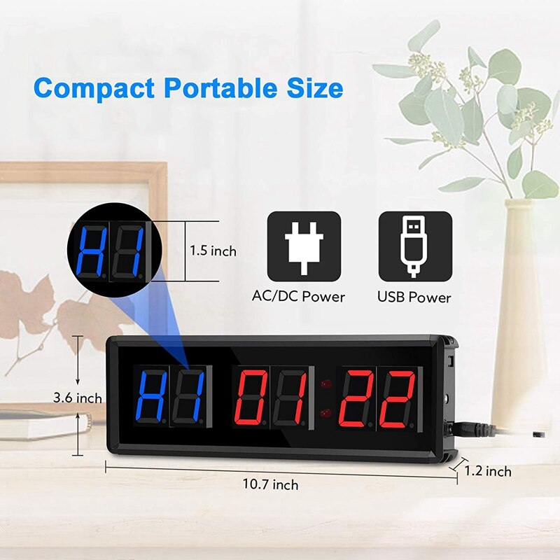 Fitnessstudio Timer,LED Intervall Timer Digitale Countdown Wanduhr Fitness Timer, 1,5 zoll Ziffern Unten/Bis Uhr Stoppuhr für Hause