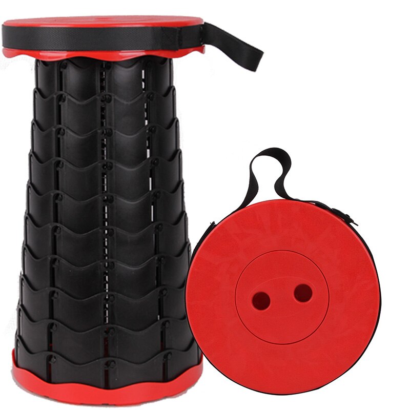 Outdoor Camping Stretchable Kruk Rekbaar Draagbare Plastic Kruk Rekbaar Stoel Vissen Opvouwbare Kruk: Red - black