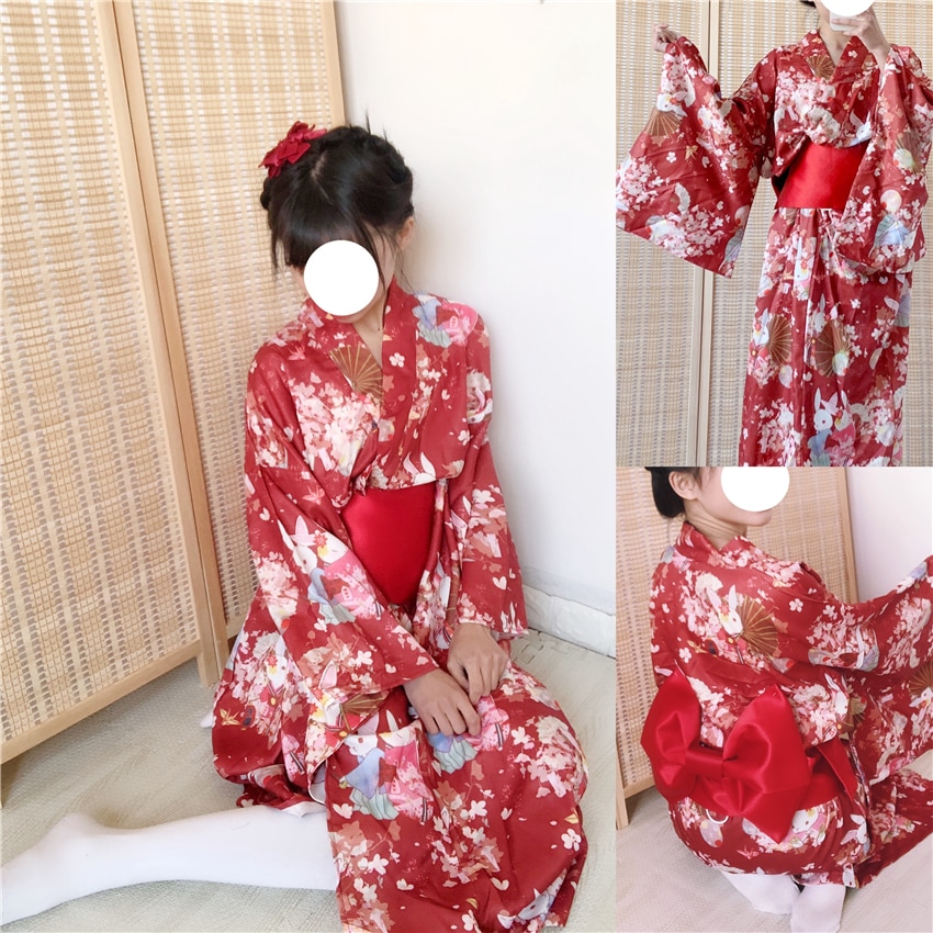 Vestido Kimono tradicional japonés para mujer, Kimono Oriental Yukata para Festival de Año , disfraces de Cosplay Vintage Obi