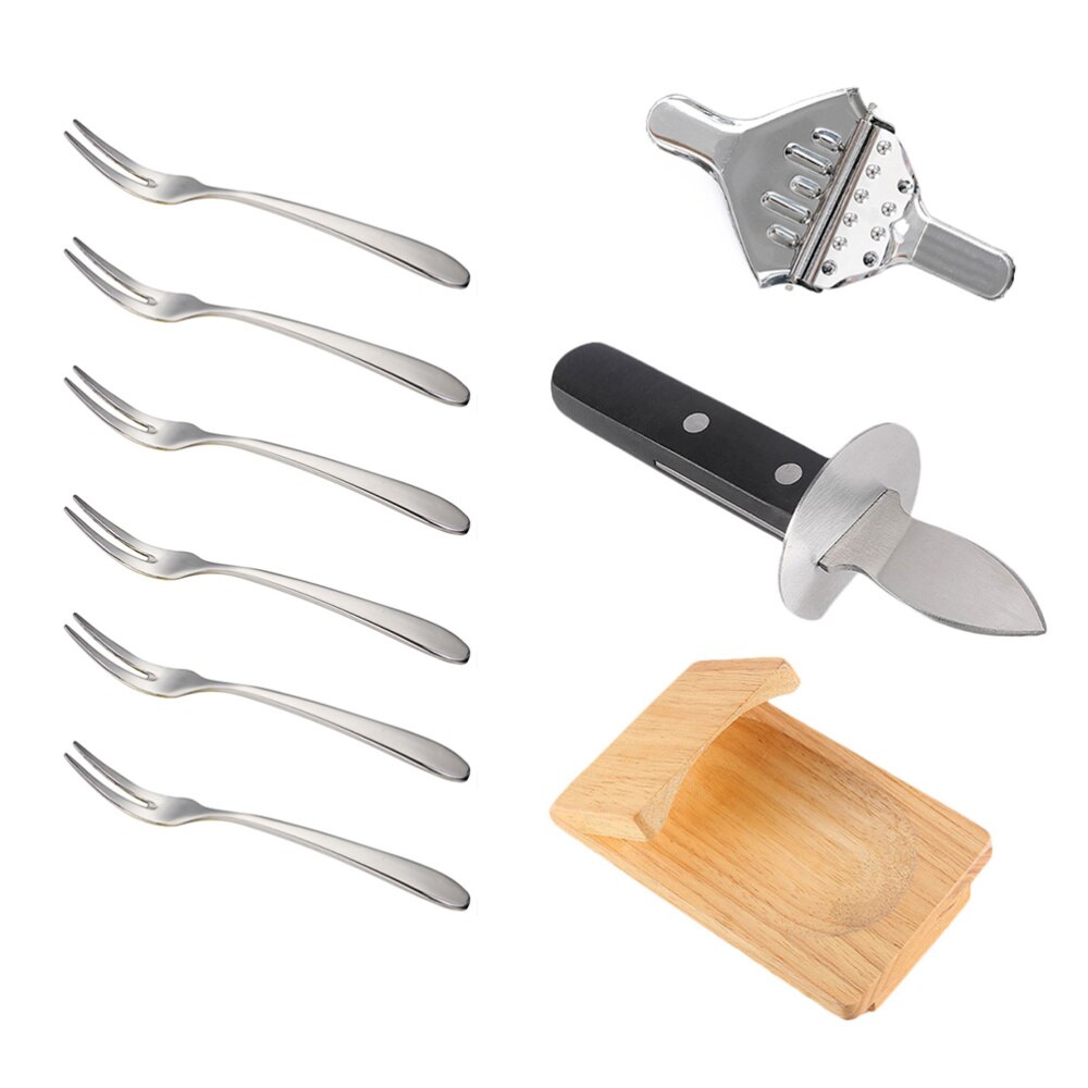 1 Set/9pcs Oyster Shucking Cutter Shucking Clamp Hand Protector Eating Forks: Default Title