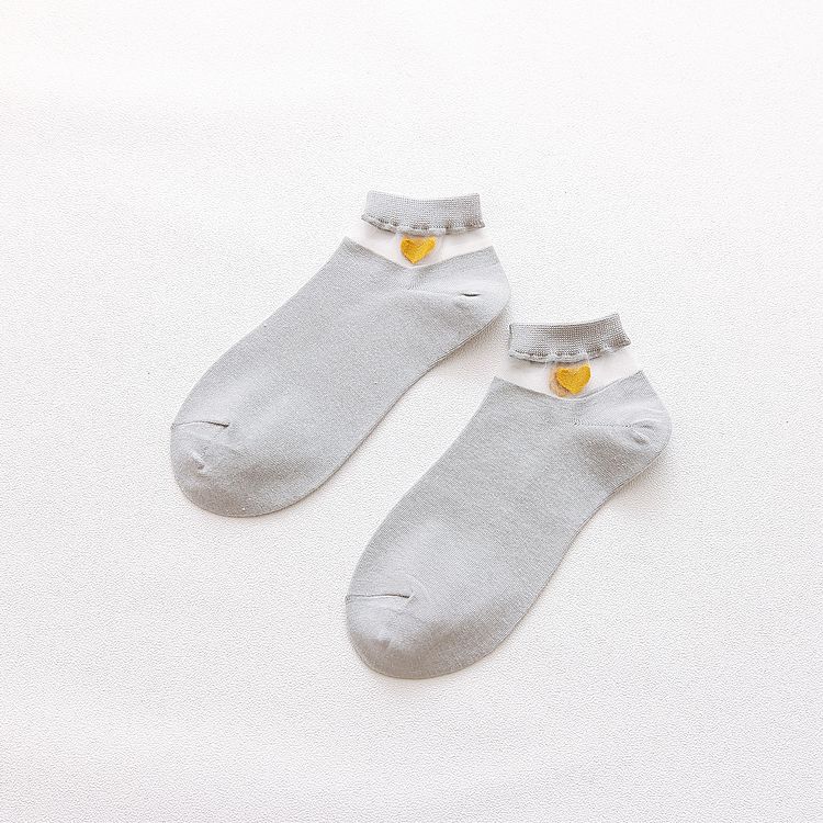 Chaussettes style coréen armkin pour femmes, motif cœur, chaussettes d'été décontractées et mignonnes, en coton respirant: Gris