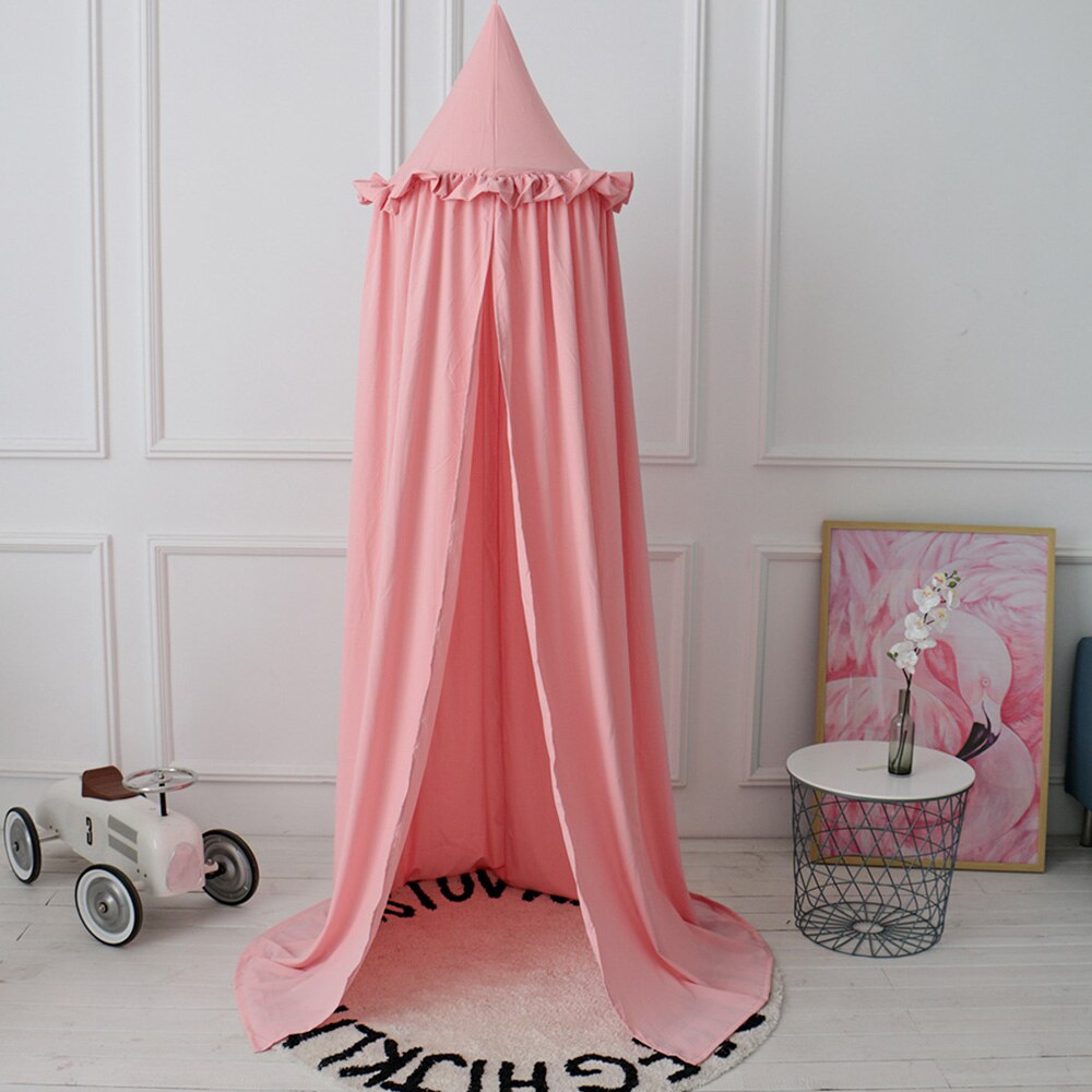 Baby sengetæppe børneværelse dekoration krybbe net baby telt vasket bomuldsklud hængt kuppel baby myggenet sengetæppe: Lyserød