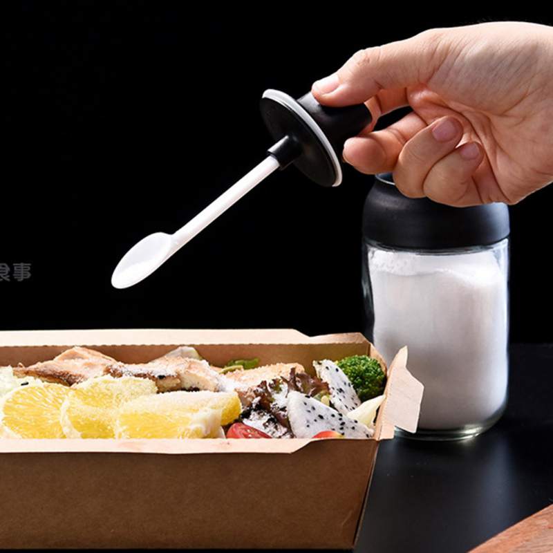 Kitchen Glass Transparent Seasoning Bottle Salt Spice Jar With Spoon Honey Moisture-Proof Jar