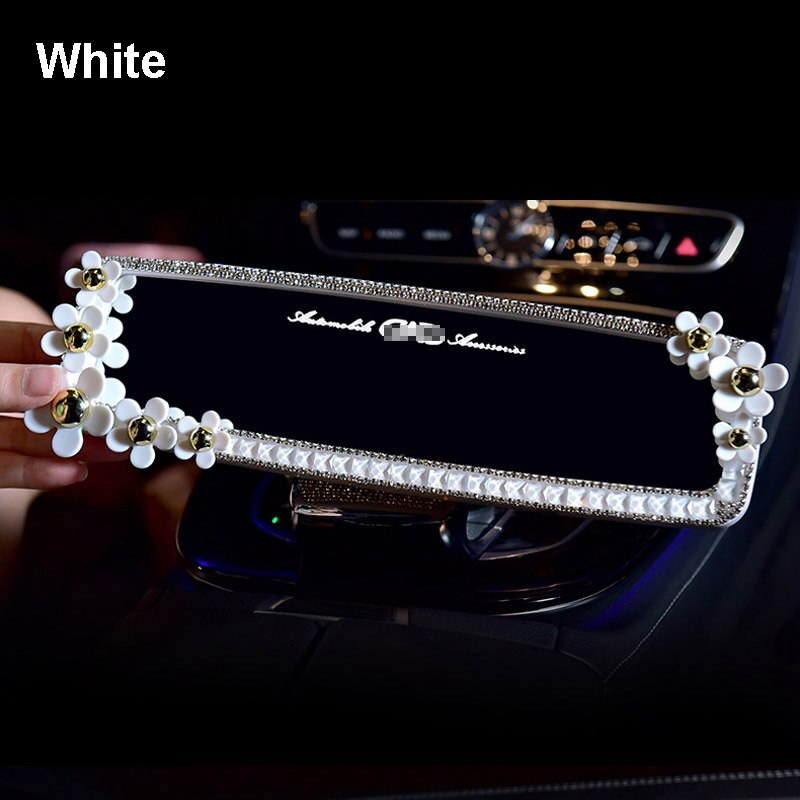 Bil diamant interiør bakspeil dekorasjon tusenfryd blomst krystall bil bakspeil til jenter kvinner auto tilbehør svart