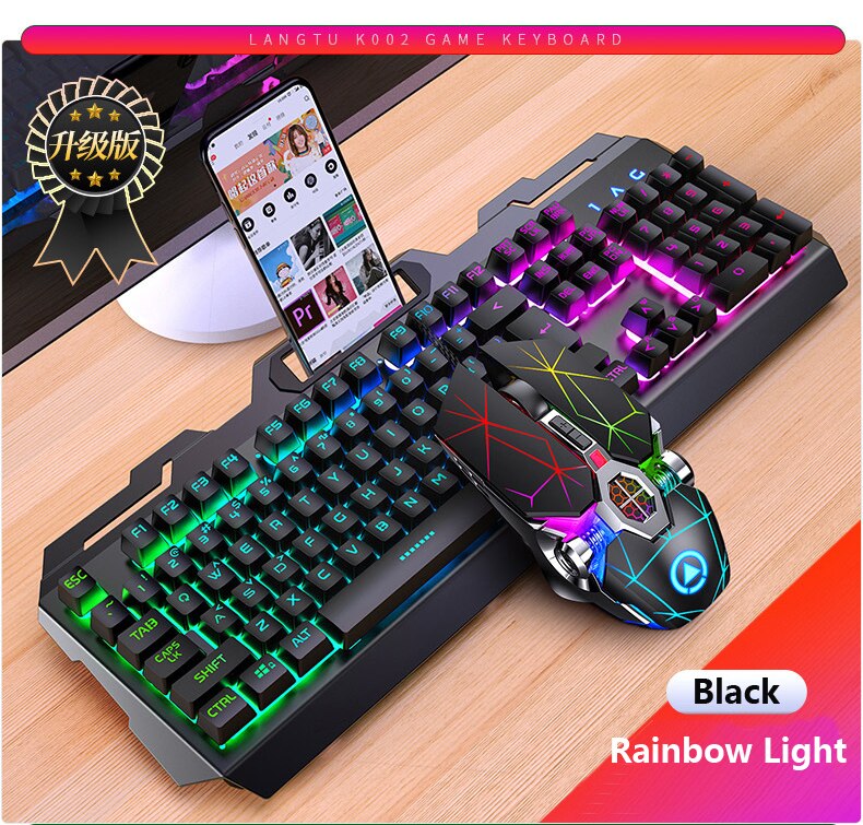 Gaming keyboard And Gaming Mouse Metal Wired keyboard With LED backlight keyboard Gamer Silent Gaming Mouse Set For Laptop PC: Keyboard and Mouse 2