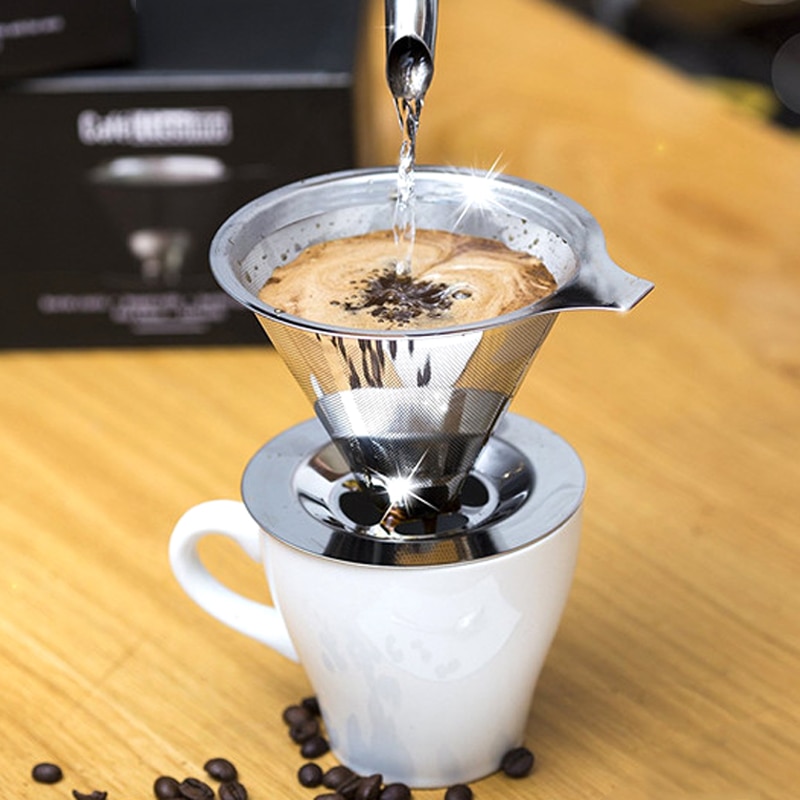 Herbruikbare Koffie Filter Rvs Koffie Druppelaar Mesh Cone Drip Koffie Filters Draagbare Giet Over Thee Koffie Zetgroep Gereedschap