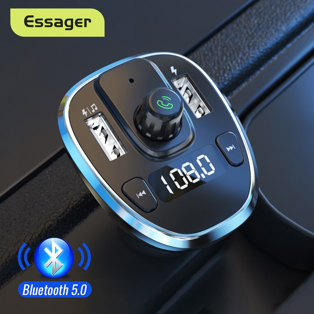 Essager USB Car Charger Bluetooth 5.0 Car Kit Handsfree FM Transmitter MP3 U Disk TF Card Player Mobile Phone Charger For Auto