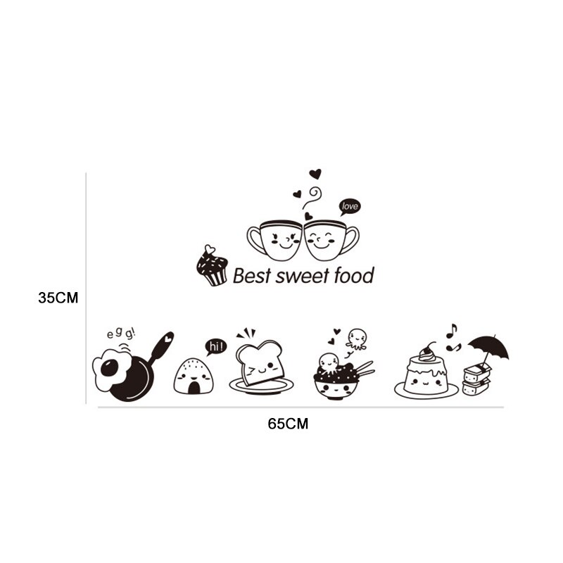 1Pcs Removable Reusable Wallpaper Sticker Happy Cute Food Wall Sticker For Kitchen Dining Room Wall Decoration: Default Title