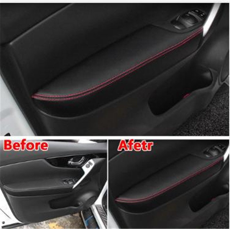For Nissan Qashqai J11 Interior PU Door Armrest Surface Cover Trim Panel Guards Car Styling