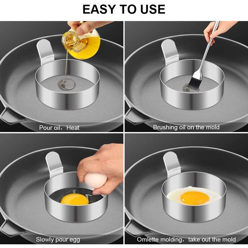 Paquete de 4 anillos de huevo de 3/4 pulgadas, molde de tortilla de acero inoxidable, molde de anillo antiadherente para freír huevos, anillo de huevo para plancha