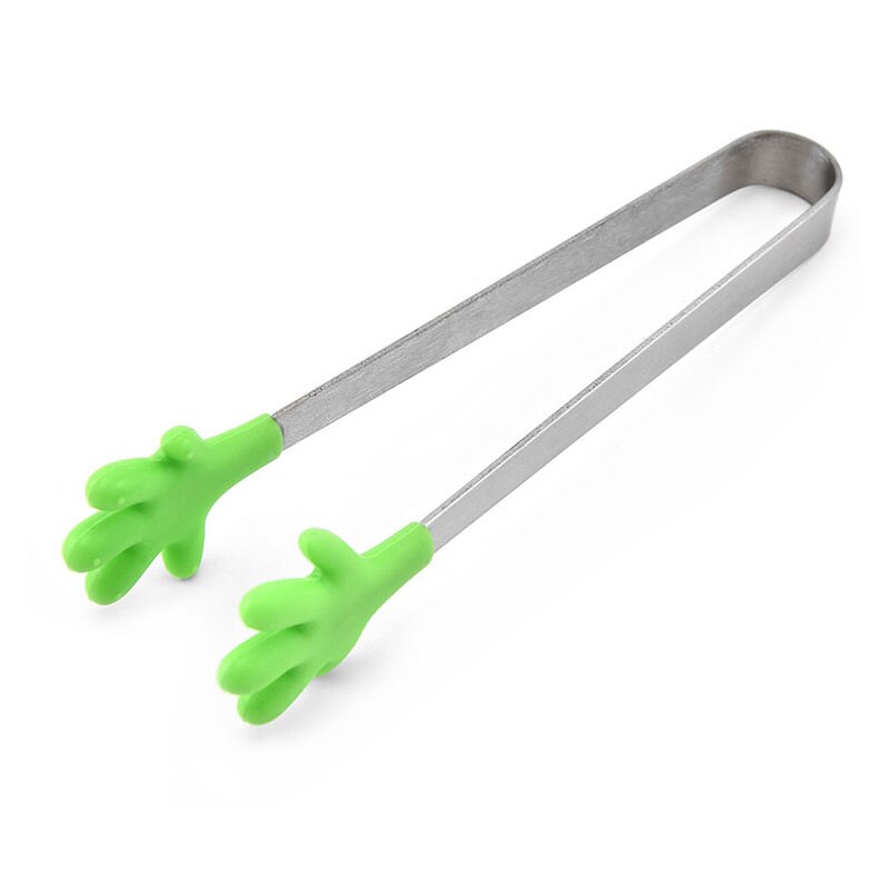 1pc pequeño palma de silicona de cocina de acero inoxidable cocina hielo pinza de alimento barbacoa ensalada mano Clip comida hielo azúcar pinza para barbacoa herramientas: green