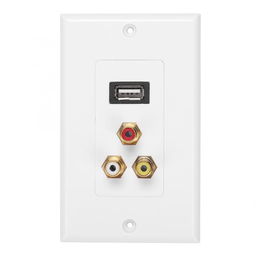 RCA Muur Panel USB Wall Panel USB2.0 + 3 RCA Interfaces Muur Plaat Panel voor Kantoorgebouw ONS Standaard