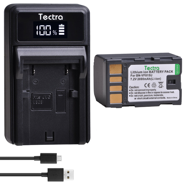 Tecrta 2000mAh BN-VF815U for BN-VF815 BNVF815 Battery for JVC GR-D720US GR-D728 GR-D750US GR-D771 GR-D720+LED USB Charger: green