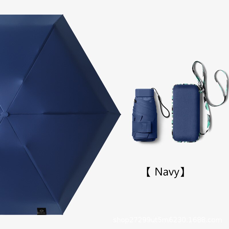 Flat Fold Mini Umbrella Women Pocket Summer Sun Umbrella for Women Small Cute Umbrellas for Girls with Storage Bag: Navy
