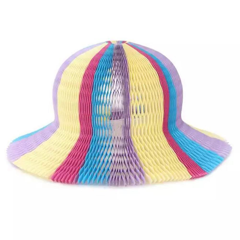 6 Stuks Zomer Unisex Vrouwen Kinderen Magic Honingraat Papier Vaas Hoeden Contrast Regenboog Gekleurde Reizen Vouwen Diy Zon Cap: A