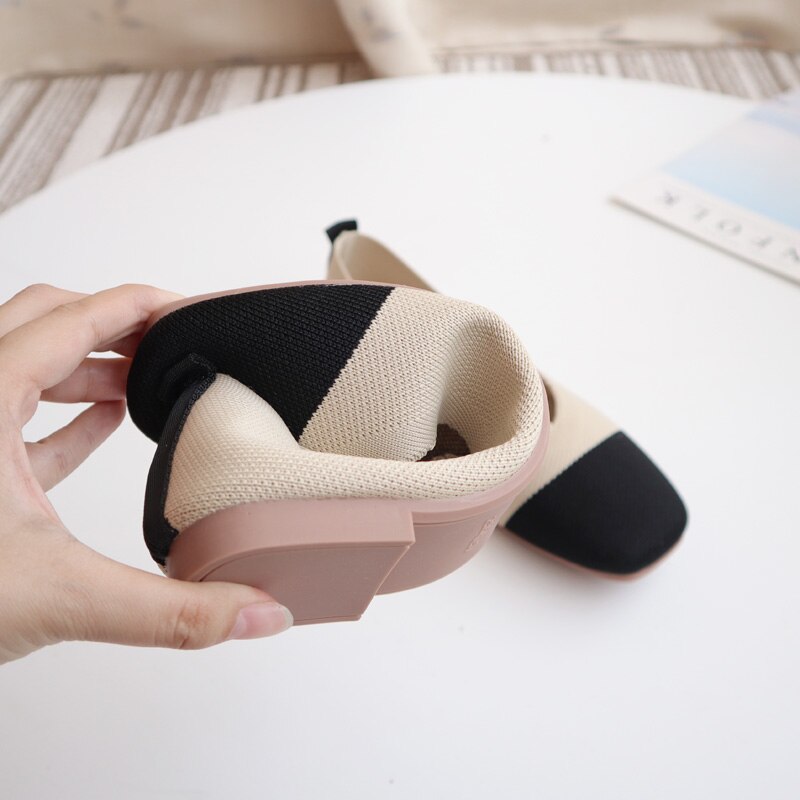 EOEODOIT Karree Patchwork Frauen Schuhe V Mund strecken betroffen Atmungsaktive Stoff Ballett Wohnungen Weibliche Beiläufige Gemütliche Turnschuhe Loafer