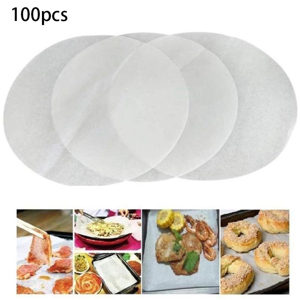 100 stk ikke-klæbende bagepapir brød snack damper airfryer ark køkkenredskab rundt bage grillpapir (uden huller)