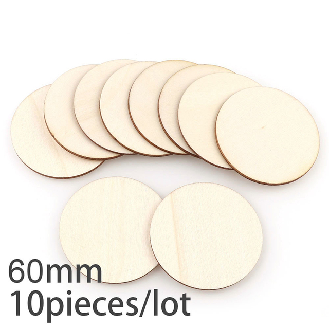 Diameter 1-10CM Natural Pine Round Wooden Pieces Slices Circles for Kids DIY Painting Wood Chip and Wedding Household Decoration: 60MM 10pcs