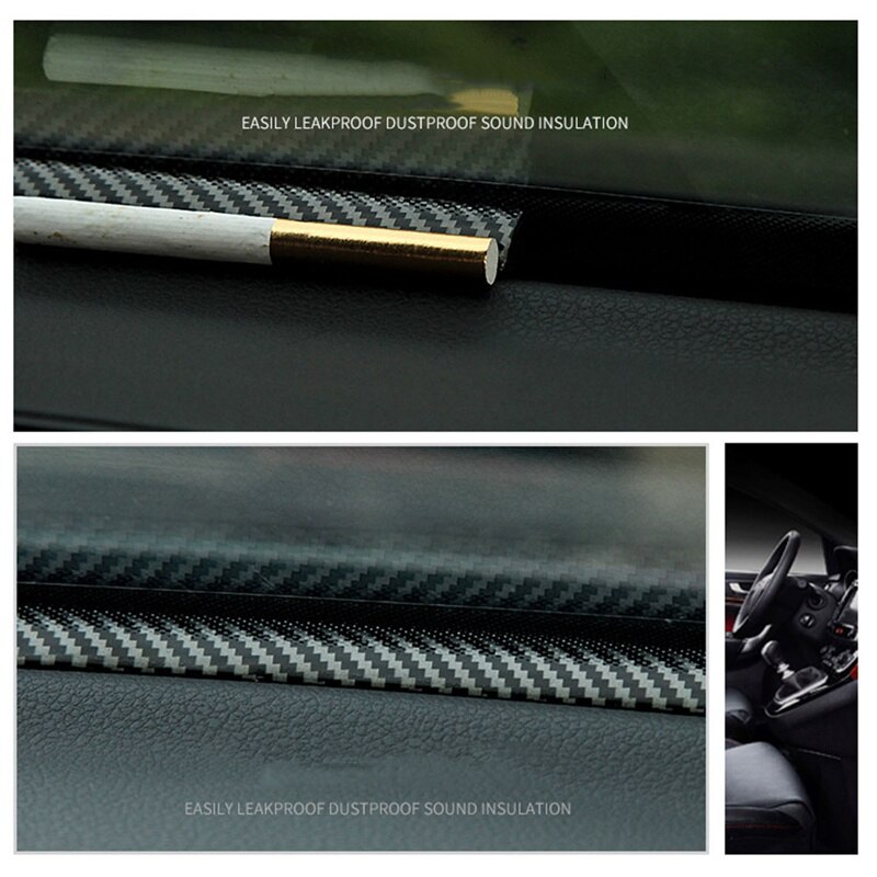 1.6M Car Dashboard Edges Sealing Strip Carbon Fiber pattern Noise Insulation Interior Front Windshield Gap Sealing Rubber Strips