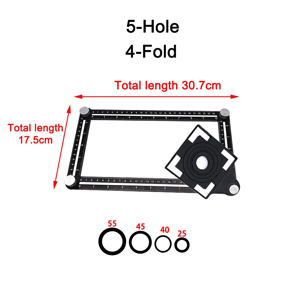 4 6 8 12 foldet aluminiumslegering vinkelfinder måle lineal skabelon værktøj abs sort perforeret form locator bor guide guide flise hul: Hvid