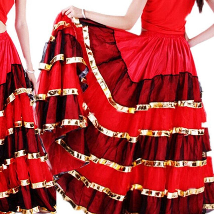 Vestido de Flamenco, trajes de baile para mujer, falda gitana española, ropa Oriental india, falda roja, traje de