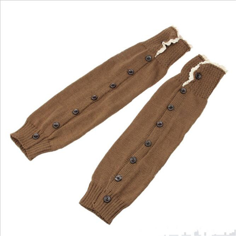 Calentadores de encaje con botones para mujer, botas de punto, calcetines, puños hasta la rodilla, polaina alta, novedad, , Invierno