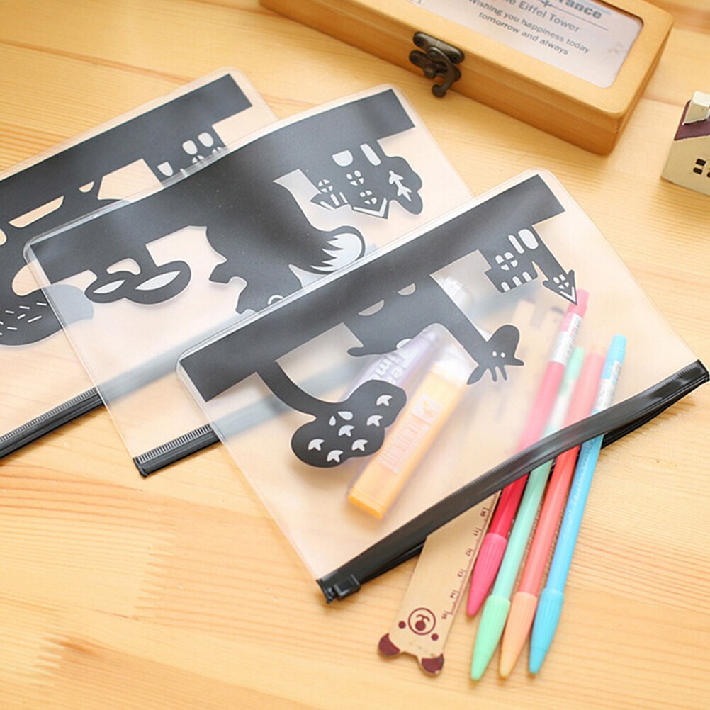 Doorzichtige schattige dieren pvc pennenzak etui opbergruimte schoolbenodigdheden creatieve schrijfwaren cosmetische koffer make-up telefoontas 4 kleuren