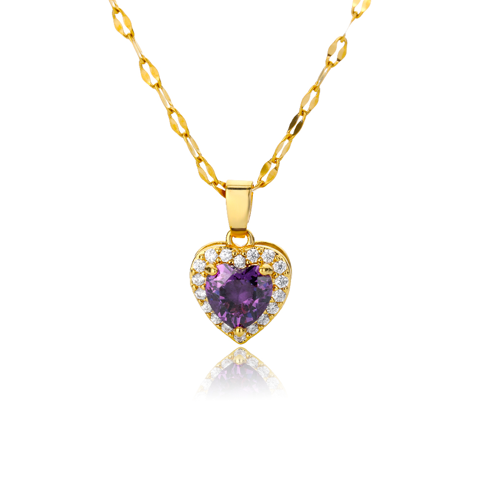 Paarse Kleur Hart Ketting Voor Vrouwen Franse Metal Liefde Sleutelbeen Keten Eenvoudige Zirkoon Hart Choker Hanger Ketting Bijoux Femme