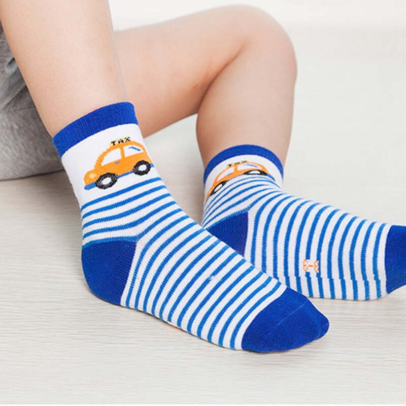 5pairs / SET Meias bebê dos desenhos animados listrado de algodão macio Crianças Boy Girl Curto Meias CAR Impressão da criança Crianças Piso Socks