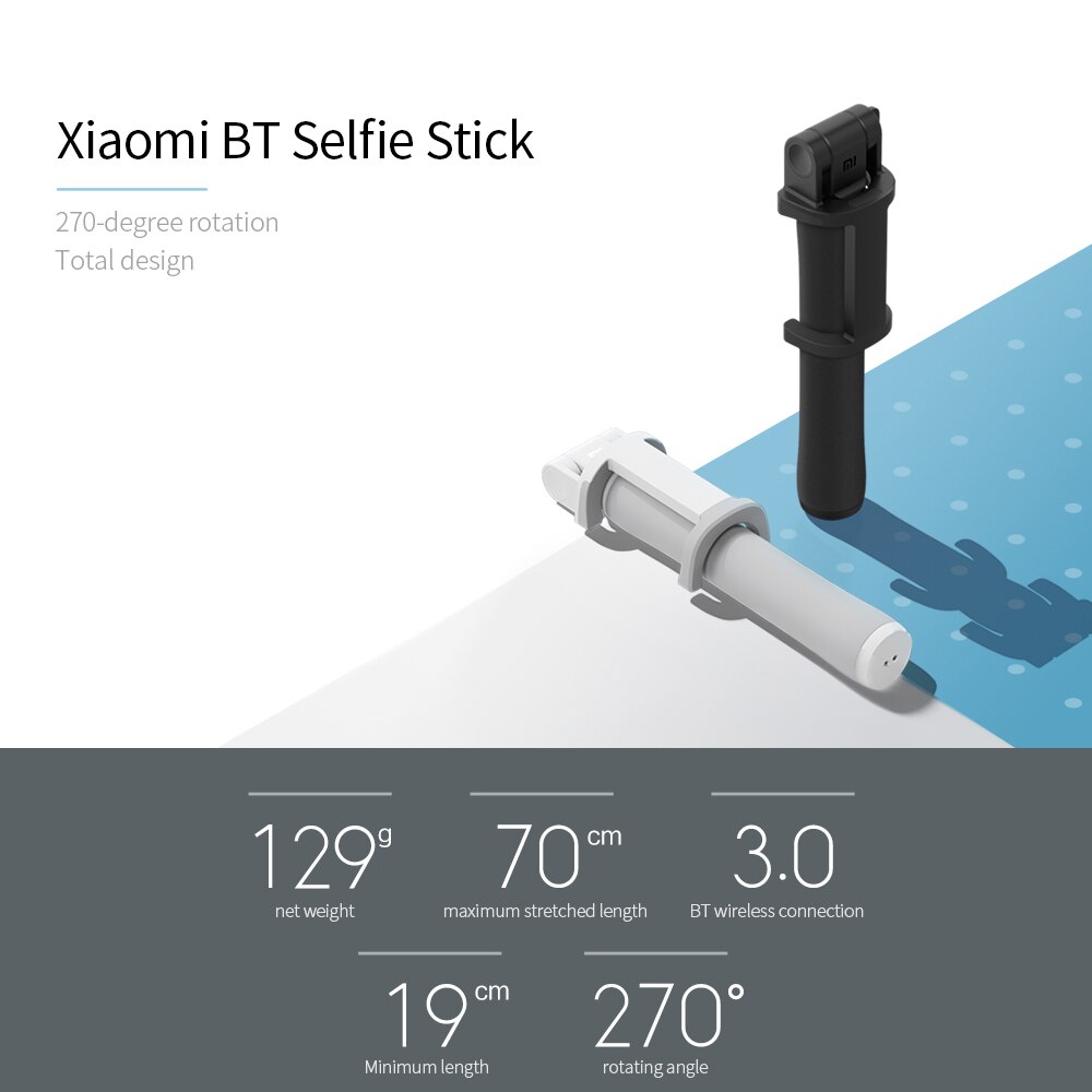 Xiaomi LYZPG01YM BT Selfie Stick 270 grado rotación Total de antideslizante palo Selfie para teléfono para Android/IOS negro