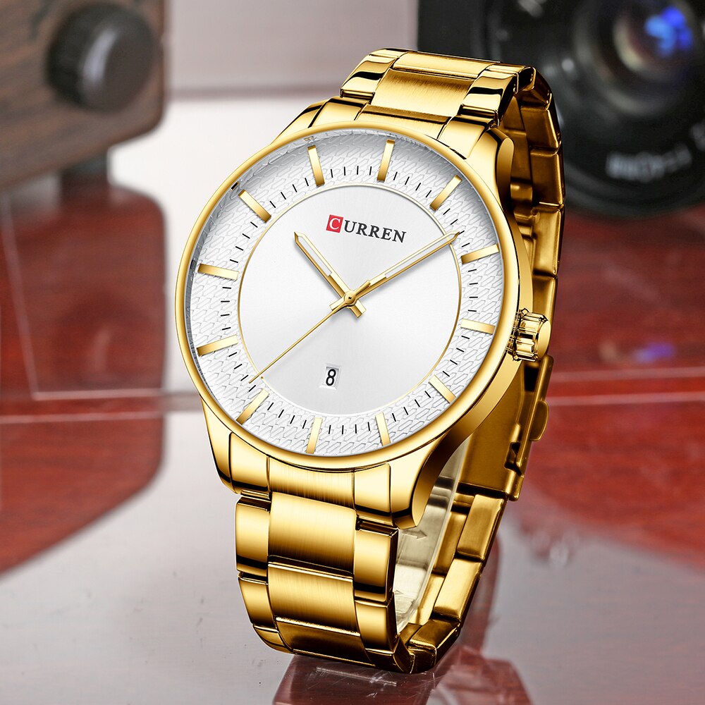 Luxe Gold Business Quartz Horloges Mannen Roestvrij Stalen Band Horloge Auto Datum Klok Mannelijke Klassieke Horloge