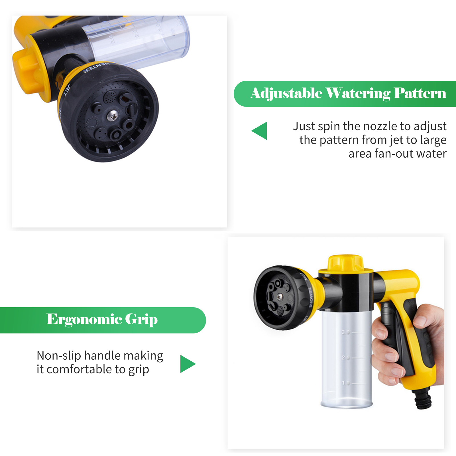 Schuim Spuitpistool Met 100Ml Zeepdispenser Tuinslang Hand Sproeikop 8 Verstelbare Patronen Gazon Pijp Sproeier Wassen sprinkler