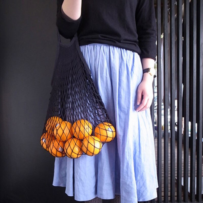 Eco Friendly Reusable Produce Bags Reusable Organic Cotton Mesh Bags for Fruit Vegetable Shopping Handbag Long Handle Net Tote