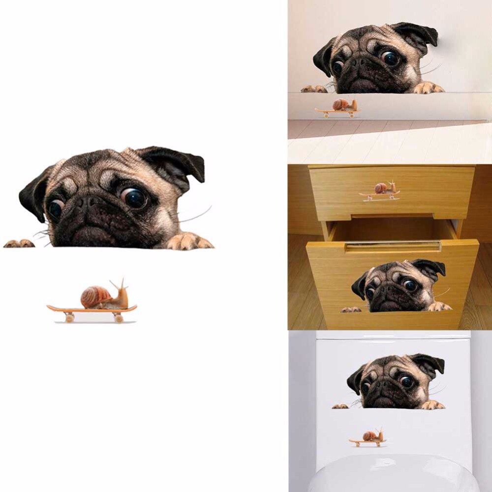 3D Pug Dog PVC Car Stickers For Laptop Decal Fridge Skateboard Kitchen Cute Home Decor Waterproof Cute Vinyl Decal #279320