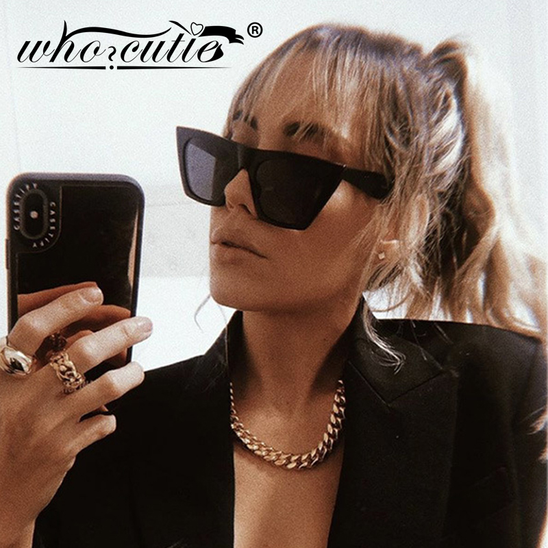 Vintage Square Cat Eye Sunglasses Women Brand Tortoise Shell Black Frame Trendy Oversized Sun Glasses Shades S432