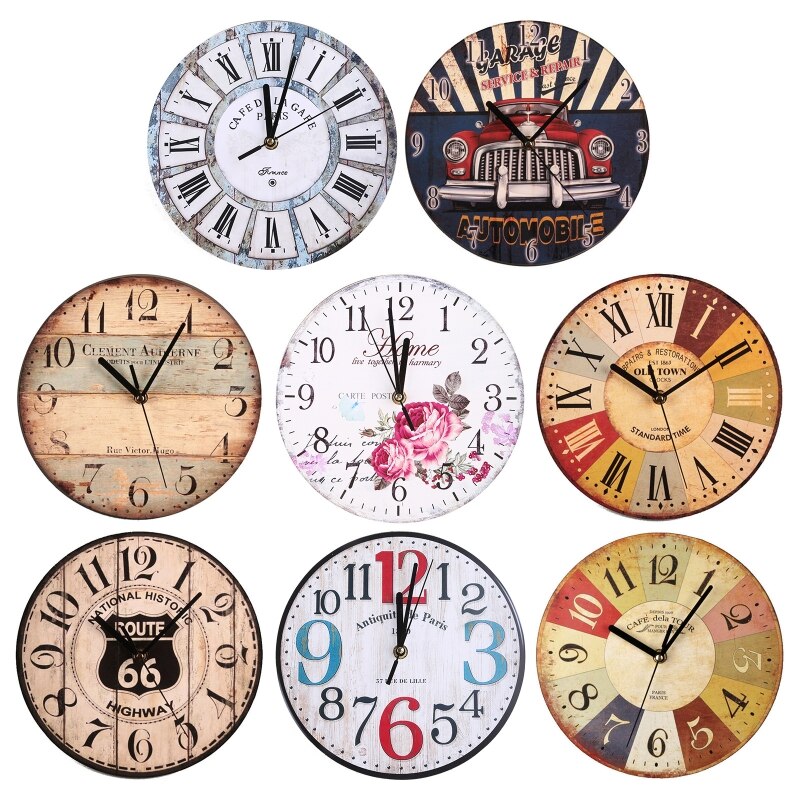 Vintage Wall Clock Round Silent Clocks Wall Mounted Wooden Carfts Art Decor