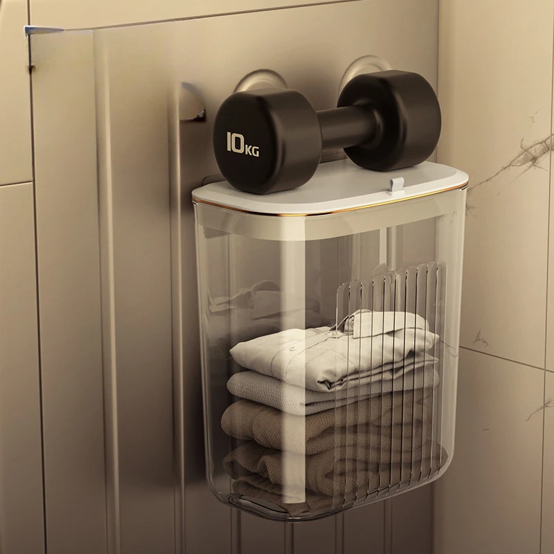 Cesta transparente montada en la pared impermeable con tapa que cambia ropa limpia toalla organizador de lavandería, caja de almacenamiento de cocina lujosa