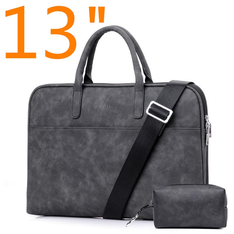 Waterproof PU Leather Laptop Case 13 14 15 Inch Business Handbag Notebook Tablet Briefcase with One Extra Adapter Bag: Blackgrey-13inch