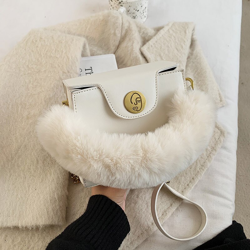 Miękki pluszowy zimowy uchwyt dużego ciężaru torba modny projektant kobiet torba na ramię wysoki sens łańcucha torba typu posłaniec rozrywka pani kopertówka