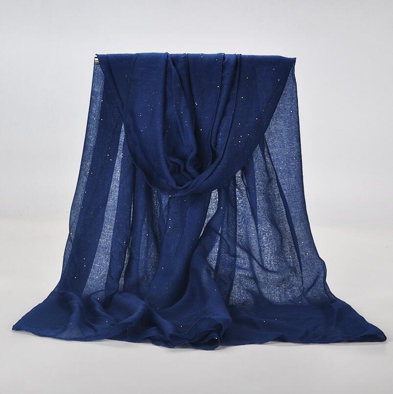 1 Pcs Plain Hijaabs Voor Vrouwen Viscose Solid Shawl Glitter Gouden Sjaal Moslim Hoofd Wrap Elegante Sjaals 20 Kleuren Plus size: navy