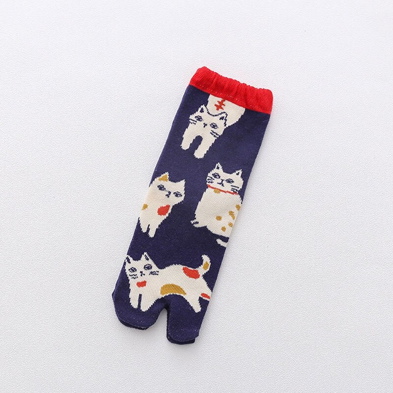 Tongs Kimono en coton à deux orteils pour femmes, chaussettes de sandales Tabi, chaussettes à orteils fendus, Tube central Animal de dessin animé: 05