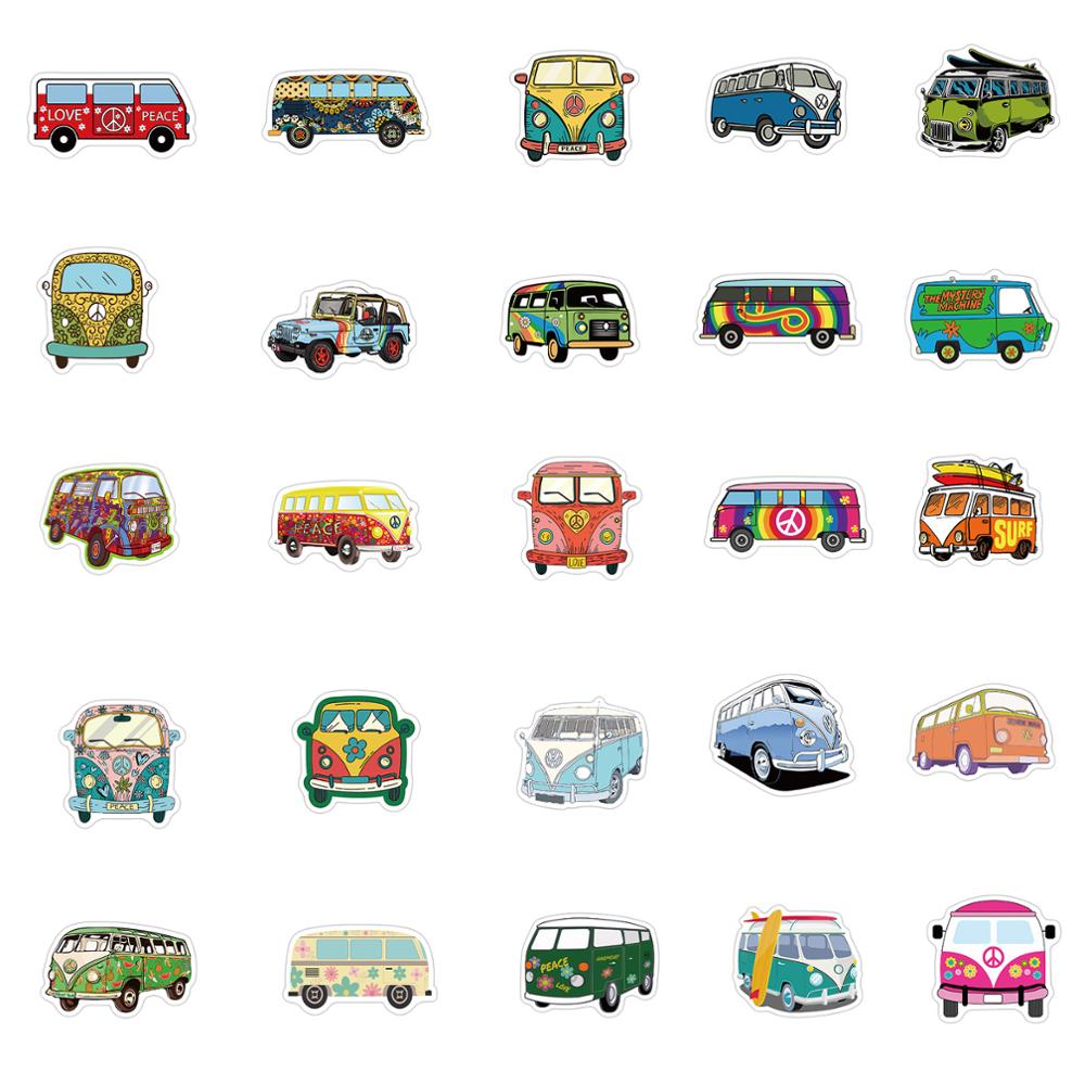 50pcs Hip Pop Style Bus Stickers For Laptop Water Bottle Luggage Decals Stationery Guitar Waterproof Computer Notebook Sticker