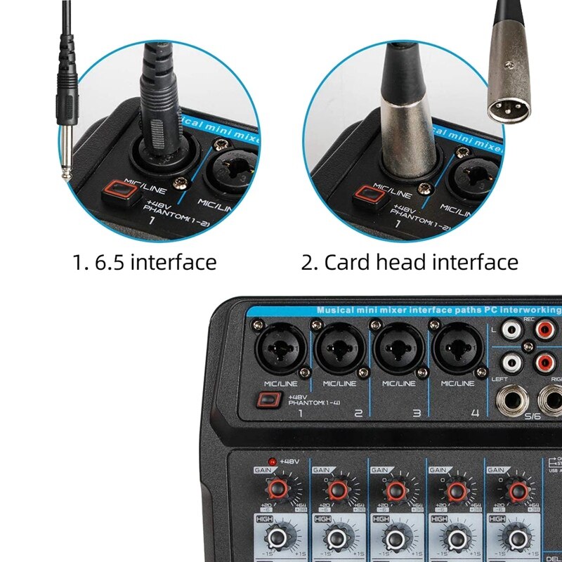 Audio Mixer 6-Channel DJ Sound Controller Interface With USB,Soundcard For PC Recording,USB Audio Interface Audio Mixer