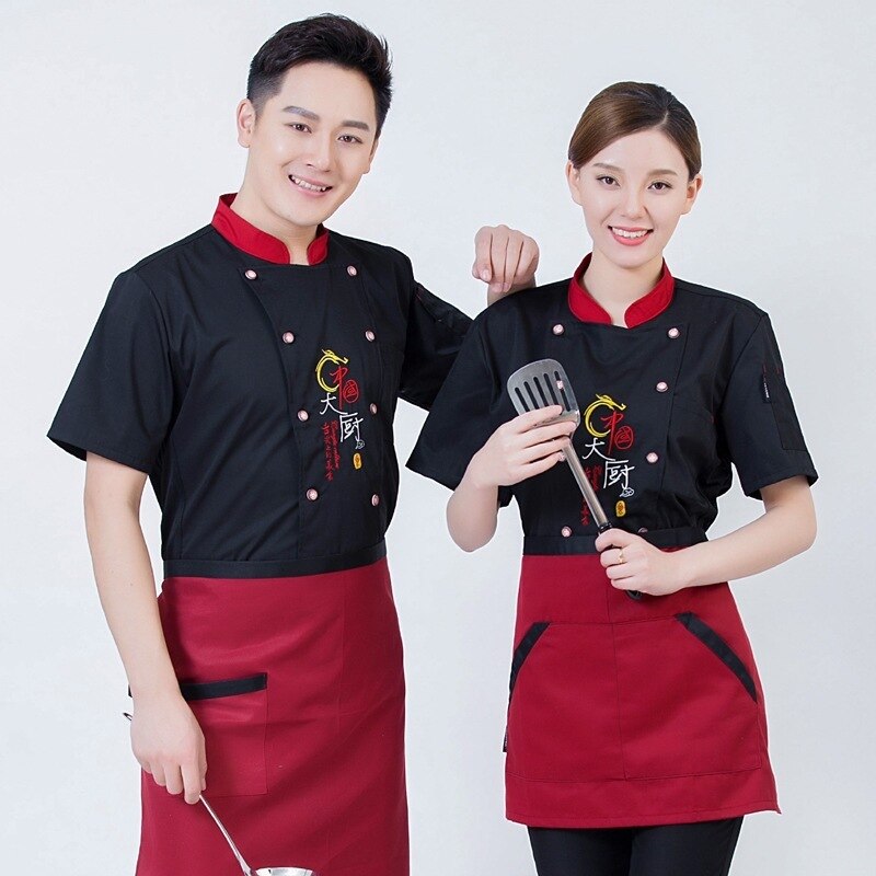 Chef uniforme Chef chapeau et femmes manches courtes été gâteau boutique Restaurant hôtel dos cuisine travail vêtements respirant mince