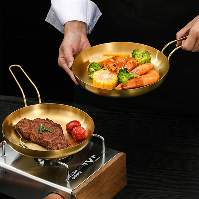 Durable Stainless Steel Golden Sliver Frying Pan Steak Skillet Roasting Cooking Pots Kitchenware Kitchen Cookware Accessories